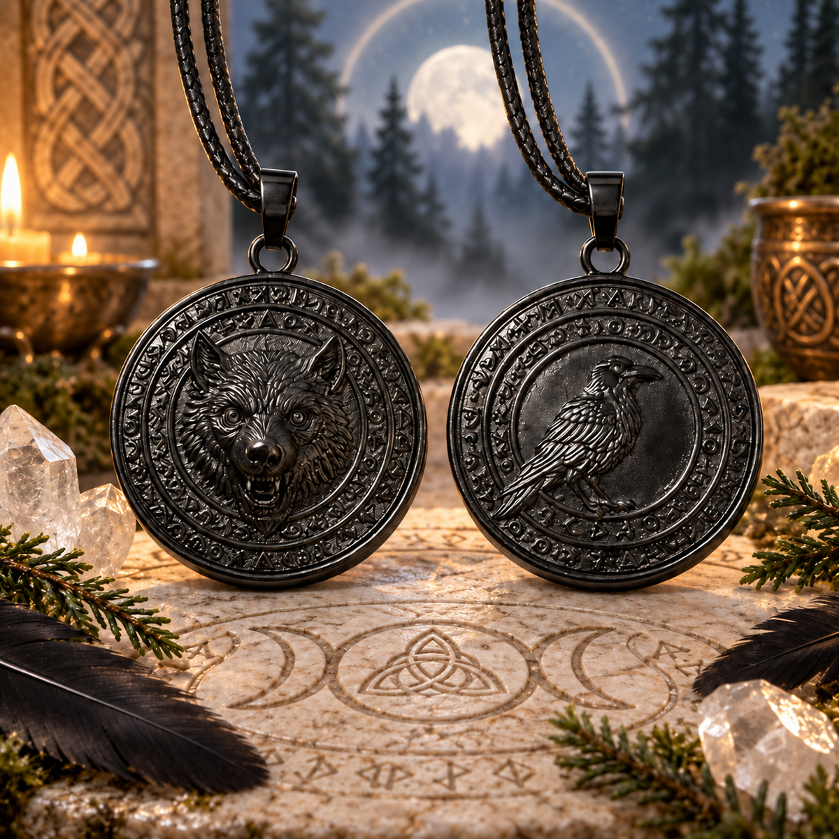 Talisman Personalizado de Poder del Lobo y el Cuervo para Dominar tu Destino
