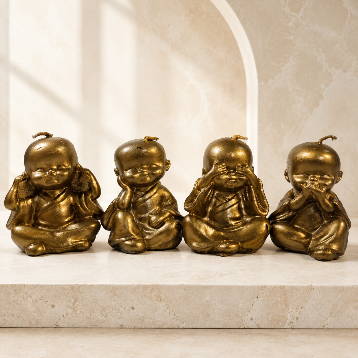 Velas Monjes Sabios Dorados | Pack de 4 Zen Feng Shui
